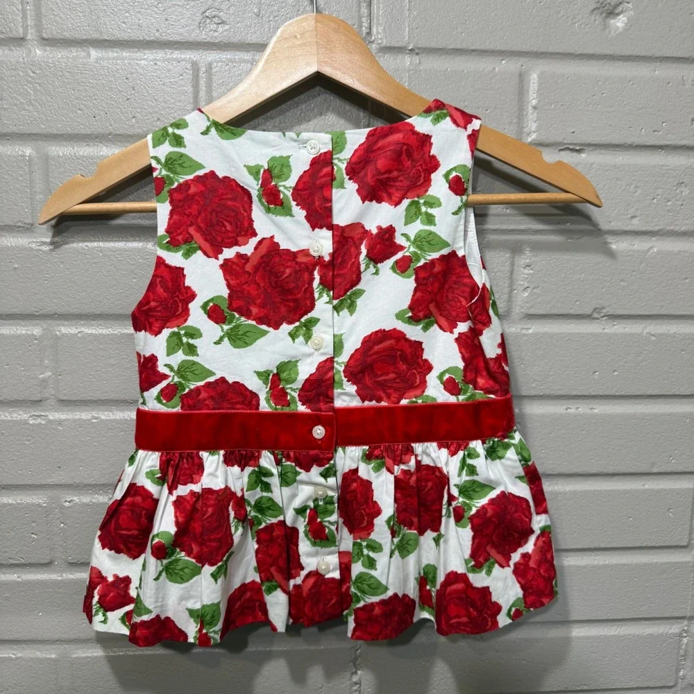 Janie and Jack Peplum Top Velvet Bow Red Rose Floral Sz 5 Preppy Girly Whimsy